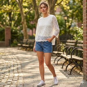 Fair Lady size XL relaxed fit daisy lace overlay top.